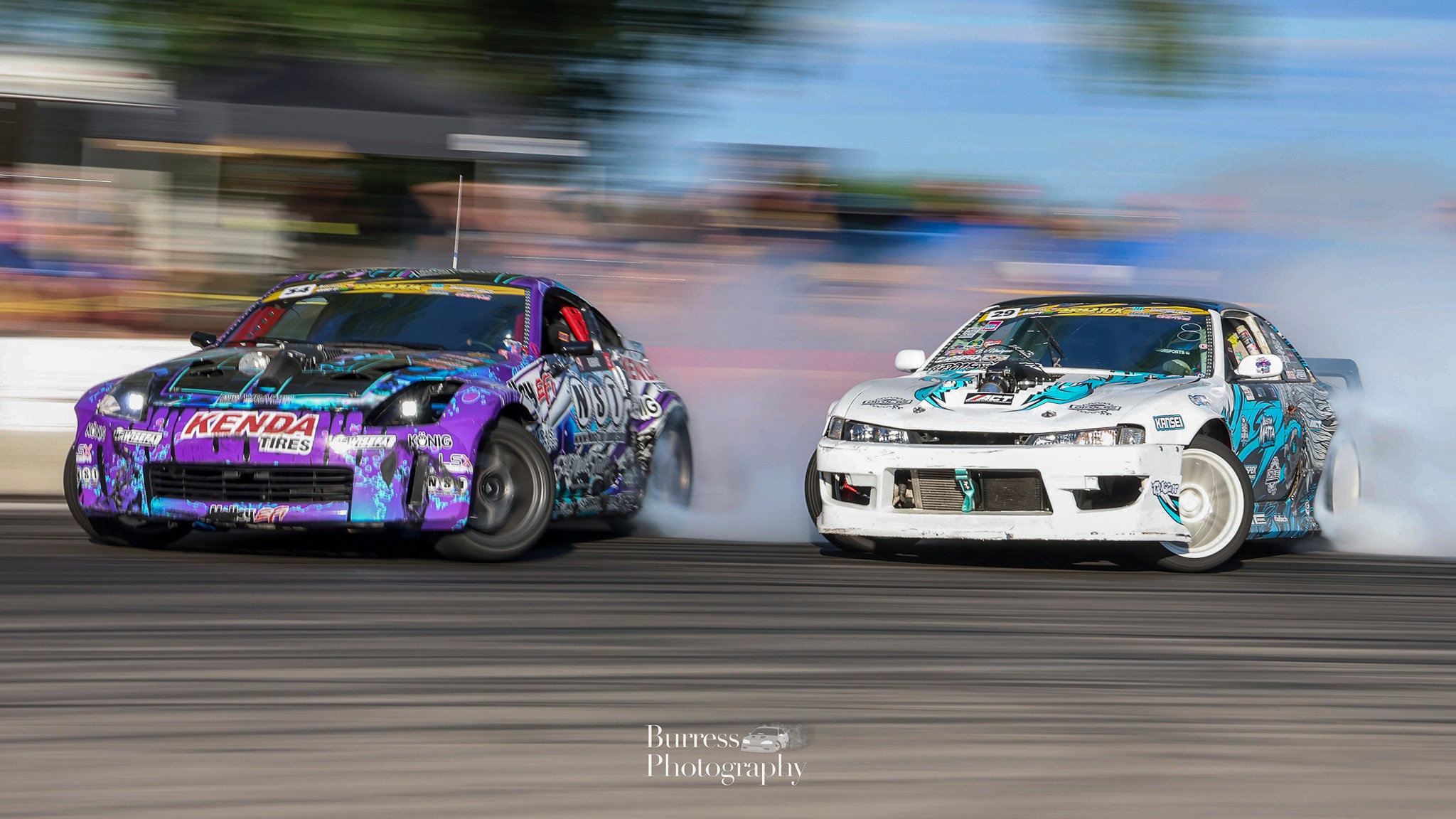 high powered professional drift cars in tandem